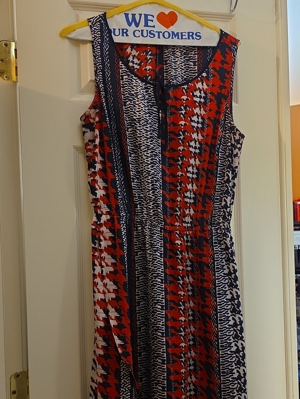 Tommy Hilfiger Red, Navy & White Sleeveless Patterned Maxi Dress